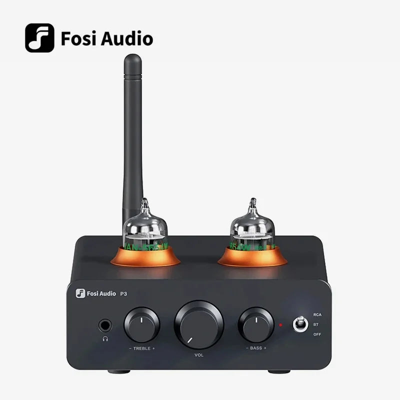 Fosi Audio P3 Bluetooth Tube Amplifier HiFi Stereo Preamplifier Valve Vacuum with Treble & Bass Tone Control For Home Speaker