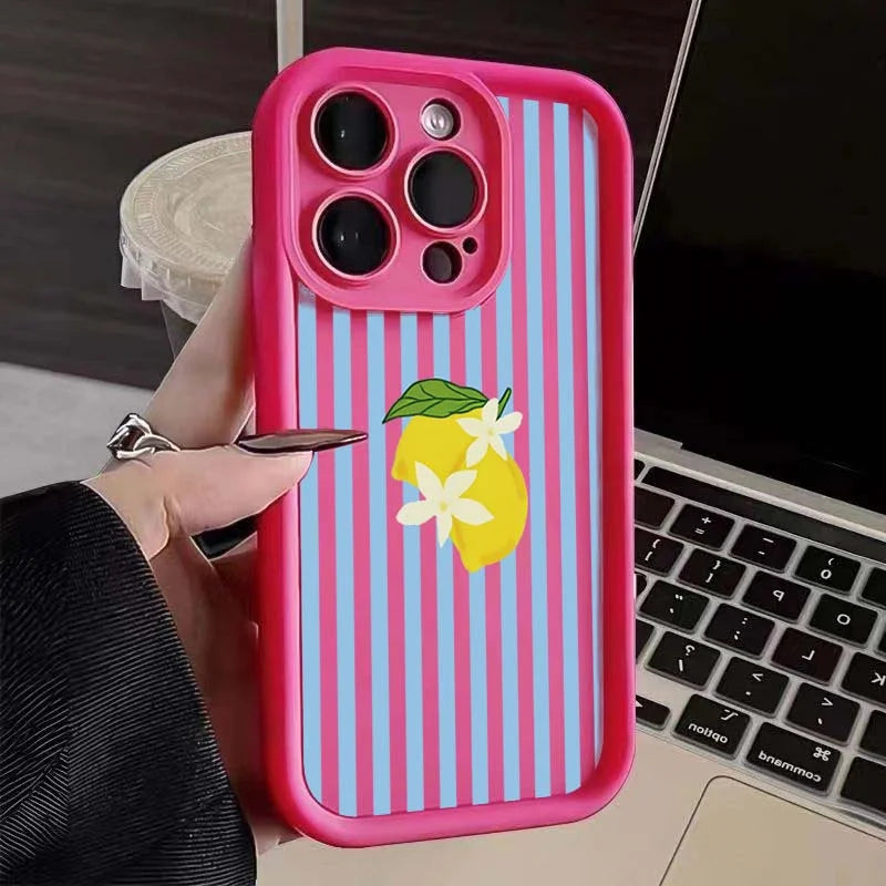 Lemon Cool Stripe Pattern Phone Case for iPhone 17 16 Pro Max 15 14 13 12 11 XS X XR 7 8 Plus SE 2022 17Air 16E Shockproof Cover