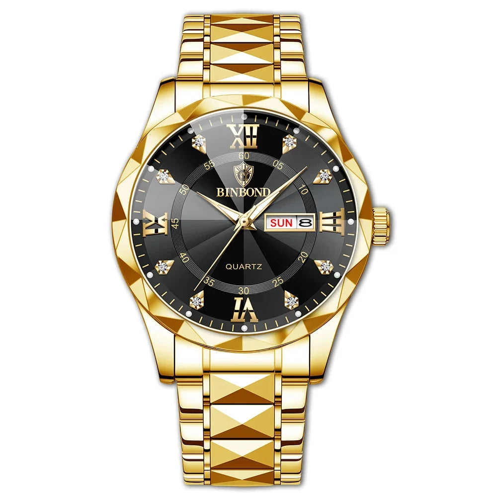 Binbang B2521 Men's Watch Waterproof Night Glow Double Calendar Watch Men's Business Quartz Watch Diamond Pointed Glass