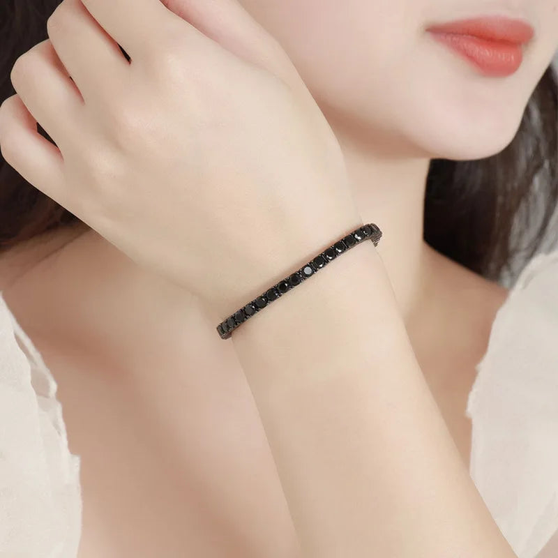 EUREKA 3/4/5mm Black Moissanite Tennis Bracelet Full Diamond GRA 925 Sterling Silver Plated 18k Hiphop Bracelets for Women Man