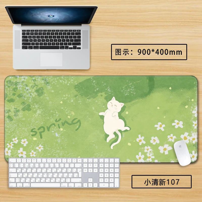 Green Aesthetic Mouse Pad - XXL Cute Desk Mat for Girls, Non-Slip Keyboard Surface for Office & Home, Soothing Pastel Design