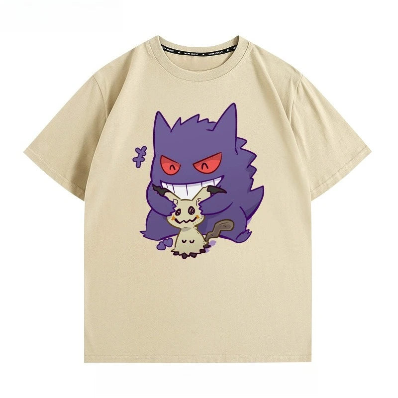 Pokémon Peripheral Clothes Gengar Cartoon Couple Wear Short-sleeved Top Men and Women Summer Animation Peripheral Joint T-shirt