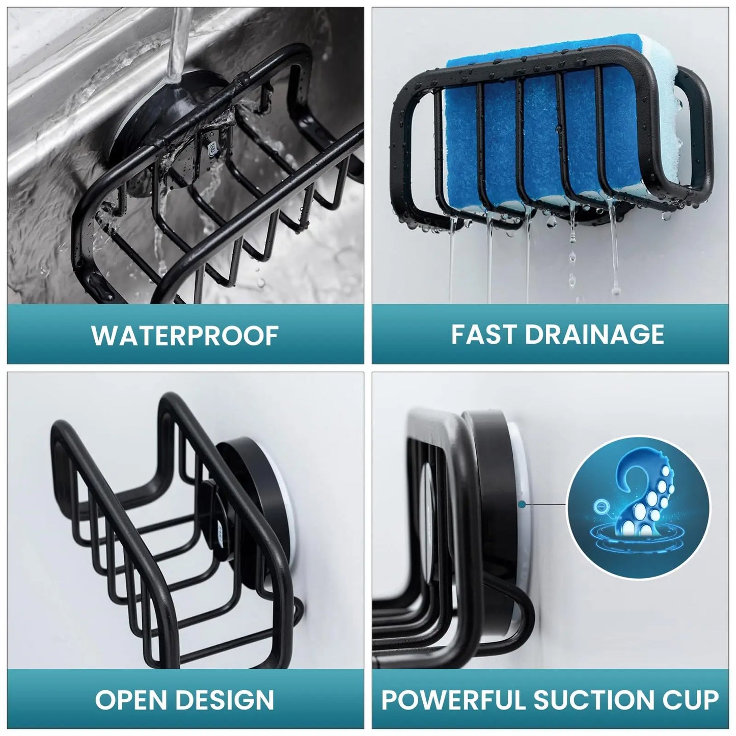 TAILI Sponge Holder for Kitchen Sink Organizer with Suction Cup Rustproof Sink Caddy for Sponges Removable Kitchen Sponge Holder
