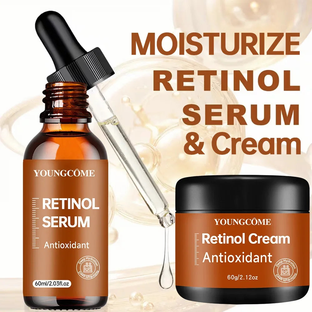 Retinol Cream&Serum Set - Anti-Aging Facial Skin Care Kit, Wrinkle Repair Moisturizer, Brightening Essence, Nourishing Beauty