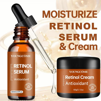 Retinol Cream&Serum Set - Anti-Aging Facial Skin Care Kit, Wrinkle Repair Moisturizer, Brightening Essence, Nourishing Beauty