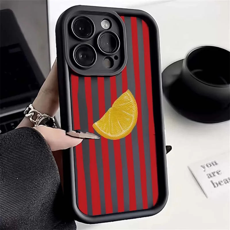 Lemon Cool Stripe Pattern Phone Case for iPhone 17 16 Pro Max 15 14 13 12 11 XS X XR 7 8 Plus SE 2022 17Air 16E Shockproof Cover