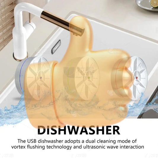 Portable Ultrasonic Dish Washer Mini Turbo Dishwasher 2 Modes Cordless Sink Dishwasher Wireless Dishwasher for Household Kitchen