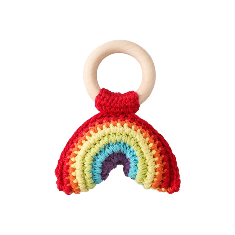 1pc Baby Rattles Crochet Flower Rattle Toy Wood Ring Baby Teether Rodent Infant Gym Mobile Rattles Newborn Educational Toys Gift