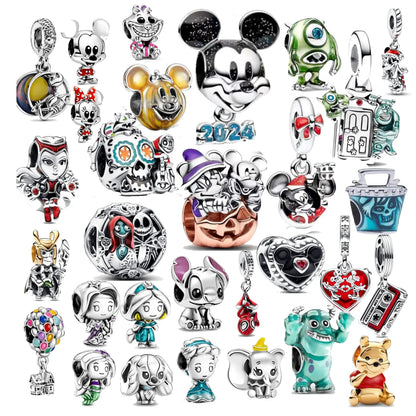 Hot Sell 925 Silver DIY Beads Jewelry Charms Bracelet Mickey Minnie Princess Christmas Stitch Robots Marvel Cute Miniso Disney