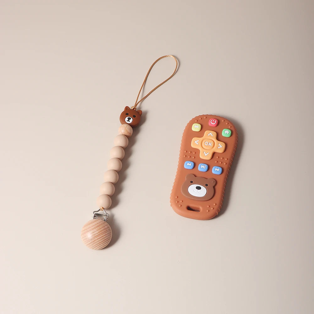 Pacifier clip and Baby Teether TV Remote Control Shape Silicone Teether Teething Toy Kids Sensory Educational Toy baby gift set
