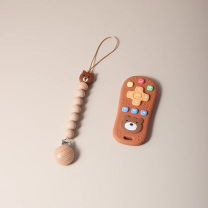 Pacifier clip and Baby Teether TV Remote Control Shape Silicone Teether Teething Toy Kids Sensory Educational Toy baby gift set