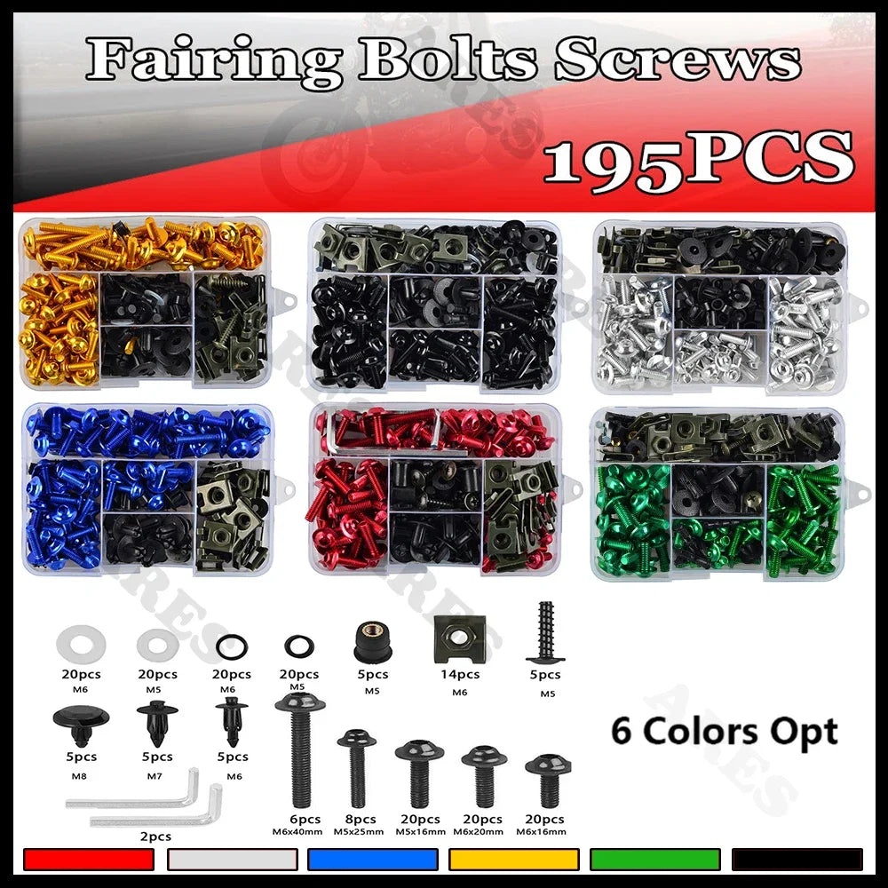 195Pcs Motorcycle Accessories Aluminum Fairing Bolt Screws Kit Nut Clip For Honda CB650R CB500X CB400 CB500 CB650 CB125R CB1000R