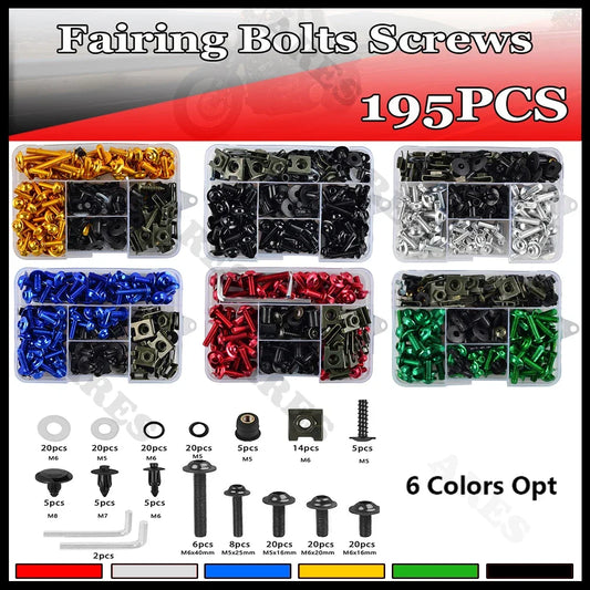 195Pcs Motorcycle Accessories Aluminum Fairing Bolt Screws Kit Nut Clip For Honda CB650R CB500X CB400 CB500 CB650 CB125R CB1000R