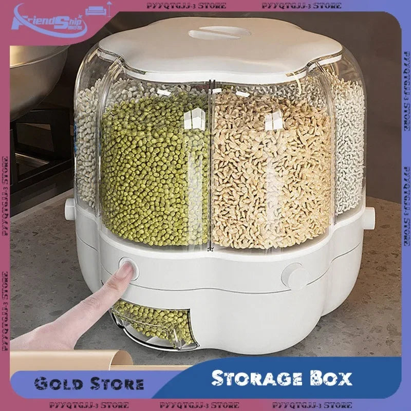 Moisture Proof Rice Bucket Rotating Sealed Grain Bucket Storage Box Practical Storage Box Kitchen Household Kitchen Products