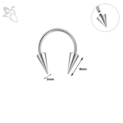 ZS 1PC 16G/18G Spike Nose Rings Stainless Steel Septum Clicker Silver Color Ear Helix Diath Internal Thread Tragus Piercing