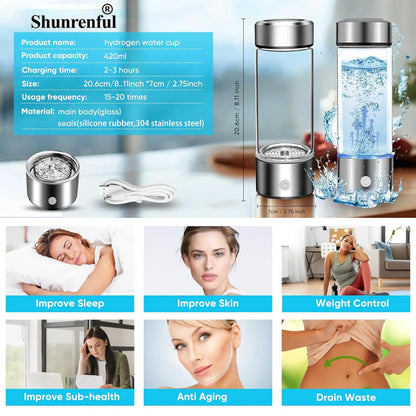 Portable Hydrogen Water Generator Bottle Rechargeable Electric Alkaline Water Ionizer Cup Hydrogen-Rich Health Care Drinkware