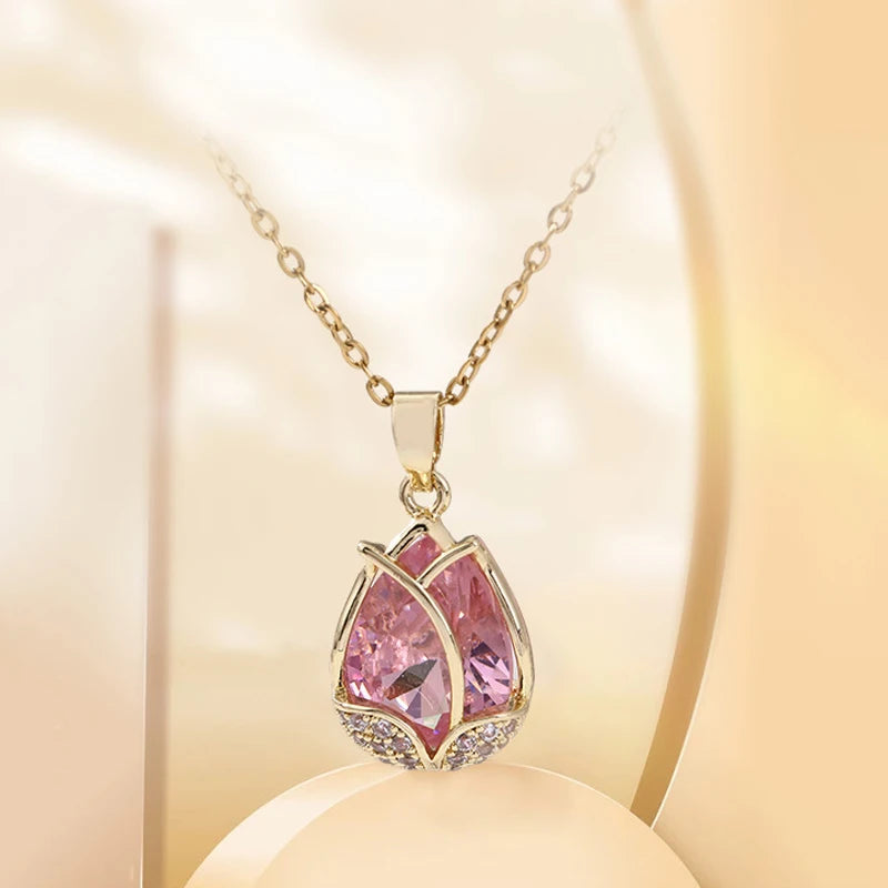 Tulip flower pendant clavicle chain titanium steel necklace temperament necklaces jewelry accessories festivals birthday gifts