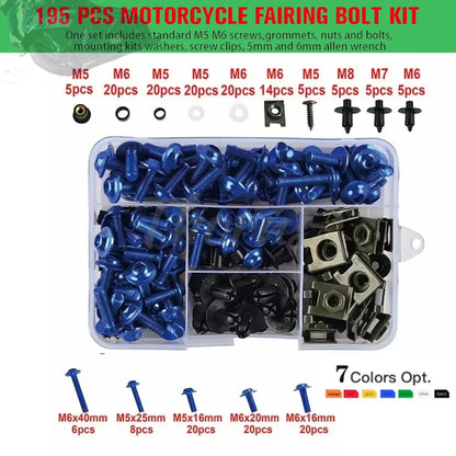 195Pcs Motorcycle Accessories Aluminum Fairing Bolt Screws Kit Nut Clips For Yamaha TMAX500 TMAX530 TMAX560 TMAX 500 530 560