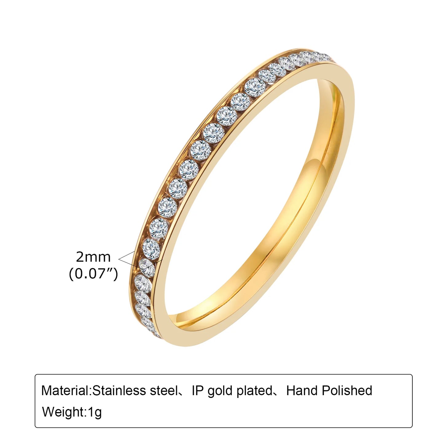 Set of 2 Stacking Ring for WomenStainless Steel 2mm Thin Gold Color Dome Shap Minimalist Jewelry