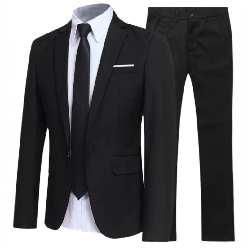 Business Casual Men's Two-Piece Suit Set Wedding Groomsmen Pure Color Formal Wear Spring Summer Autumn Winter New Arrival