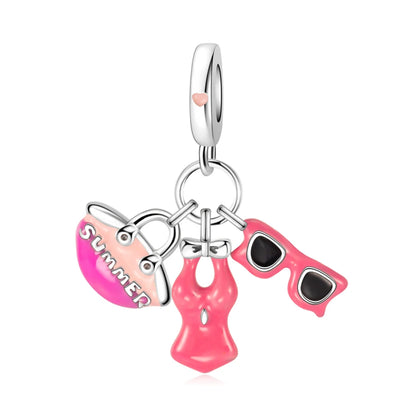 Leisurely 925 Sterling Silver Beach Trip Hawaiian Bikini Surf Coconut Tree Charm Fit DIY Bracelet Necklace Travel Souvenirs