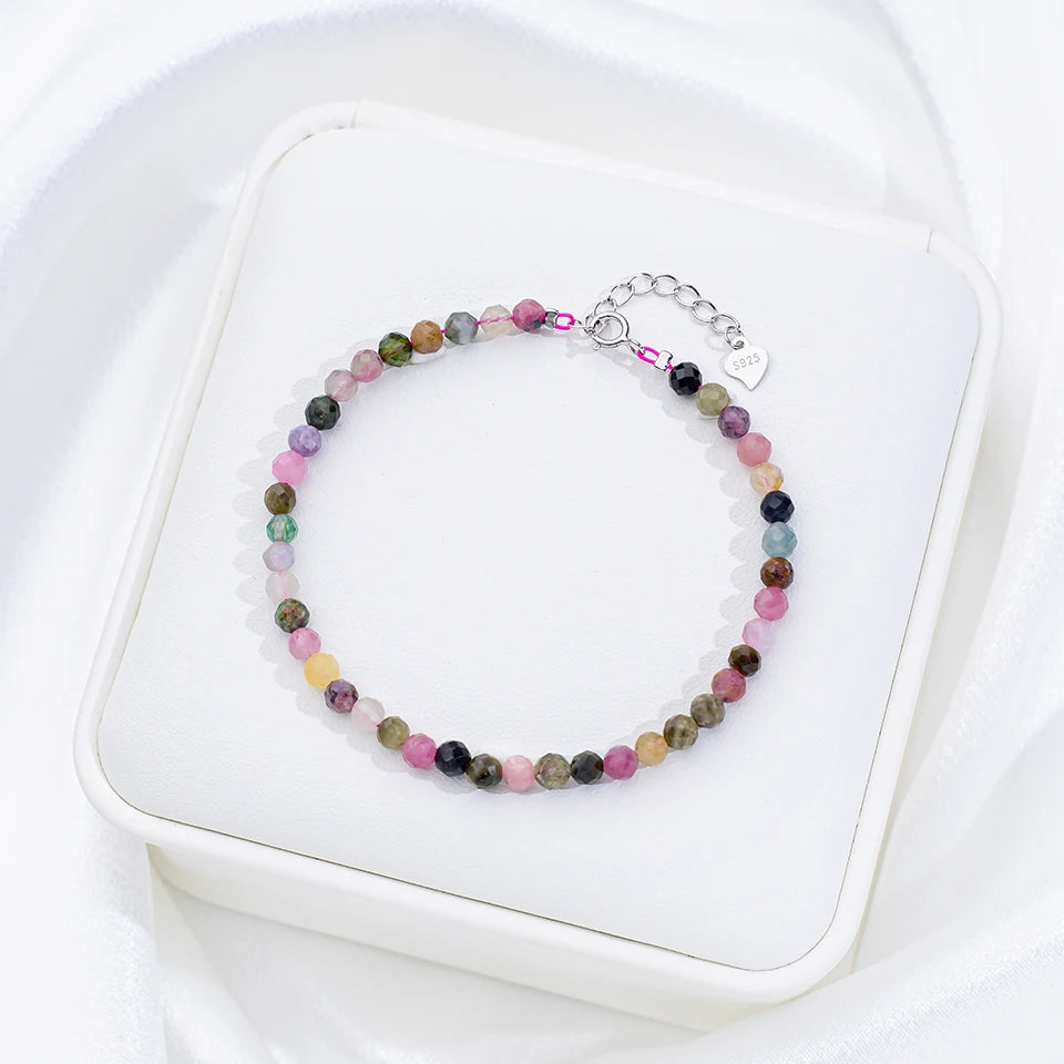 4mmNatural Stone Tourmaline Handwork Bracelets on Hand for Women Gift Wedding Party Jewelry 925 Sterling Silver Amethyst Bangles