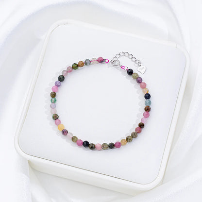 4mmNatural Stone Tourmaline Handwork Bracelets on Hand for Women Gift Wedding Party Jewelry 925 Sterling Silver Amethyst Bangles