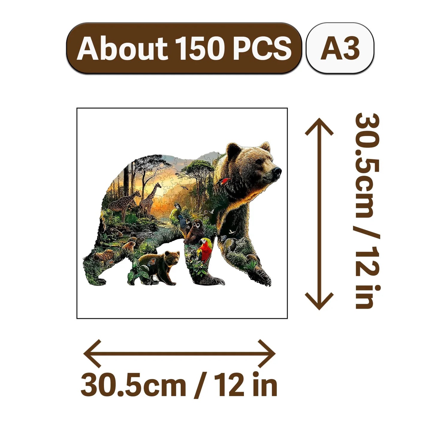 Bear and Animal World Theme Wooden Jigsaw Puzzle Wood Home Decor Painting Christmas and Halloween Gift Toy for Teen and Kid