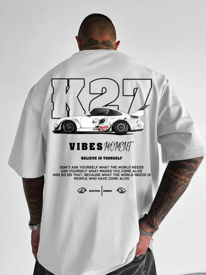 Super Cool Fashion Sports Car Graphic T-shirt Summer Men's 100% Cotton Round Neck Tops Casual Loose Hip-hop Streetwear