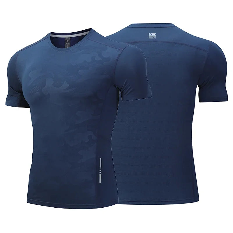 Dry Fit Men Running Shirt Tops Fitness Compression Gym Polyester Sports T-shirt Outdoor Workout Training Muscle Fit Clothing