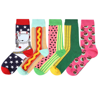 5 pairs New Men Women Cotton Socks Casual Colorful Socks Crew Socks Street Skateboard Socks Happy Funny Harajuku Sox Meias
