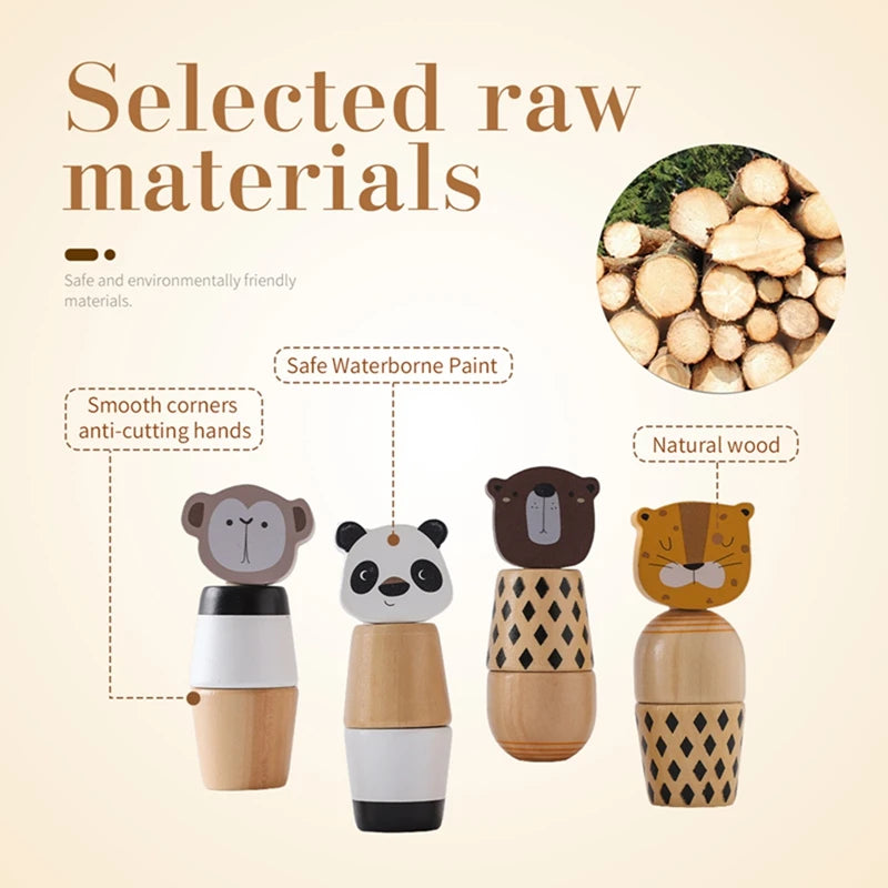 Baby Wooden Montessori Toy Develop Kid Hand-on Ability Toy Hand Bell Toy Children Animal Puzzle Classic Educational Toy Kid Gift
