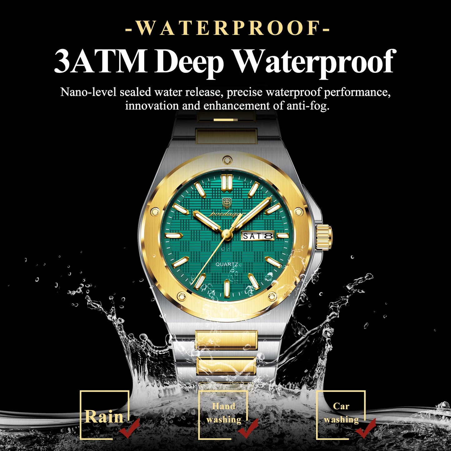 POEDAGAR High Quality Men Clock Date Week Waterproof Fashion Watch For Man Stainless Steel Luxury Men's Quartz Watches Reloj+Box