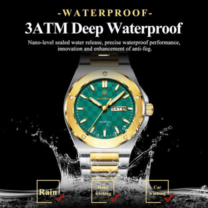 POEDAGAR High Quality Men Clock Date Week Waterproof Fashion Watch For Man Stainless Steel Luxury Men's Quartz Watches Reloj+Box