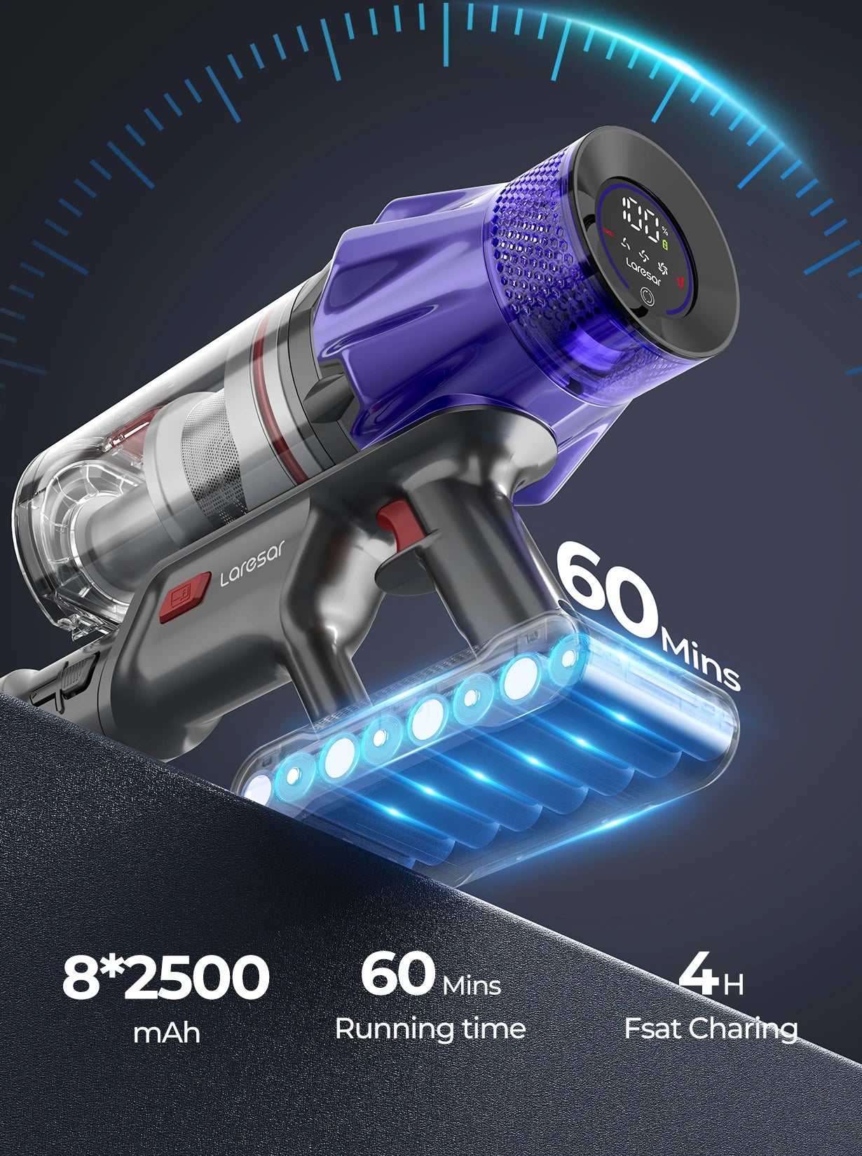 Laresar v7 Cordless Vacuum Cleaner 500W 50KPA Suction Power Handheld smart Home appliance Dust Cup Removable Battery