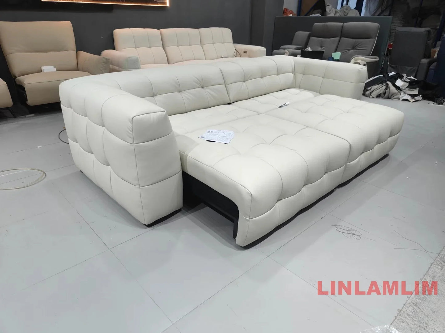 Linlamlim Multifunctional Convertible Sofa Bed, Modern Genuine Leather Folding Marshmallow Couch Cama Living Room Home Furniture