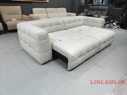 Linlamlim Multifunctional Convertible Sofa Bed, Modern Genuine Leather Folding Marshmallow Couch Cama Living Room Home Furniture