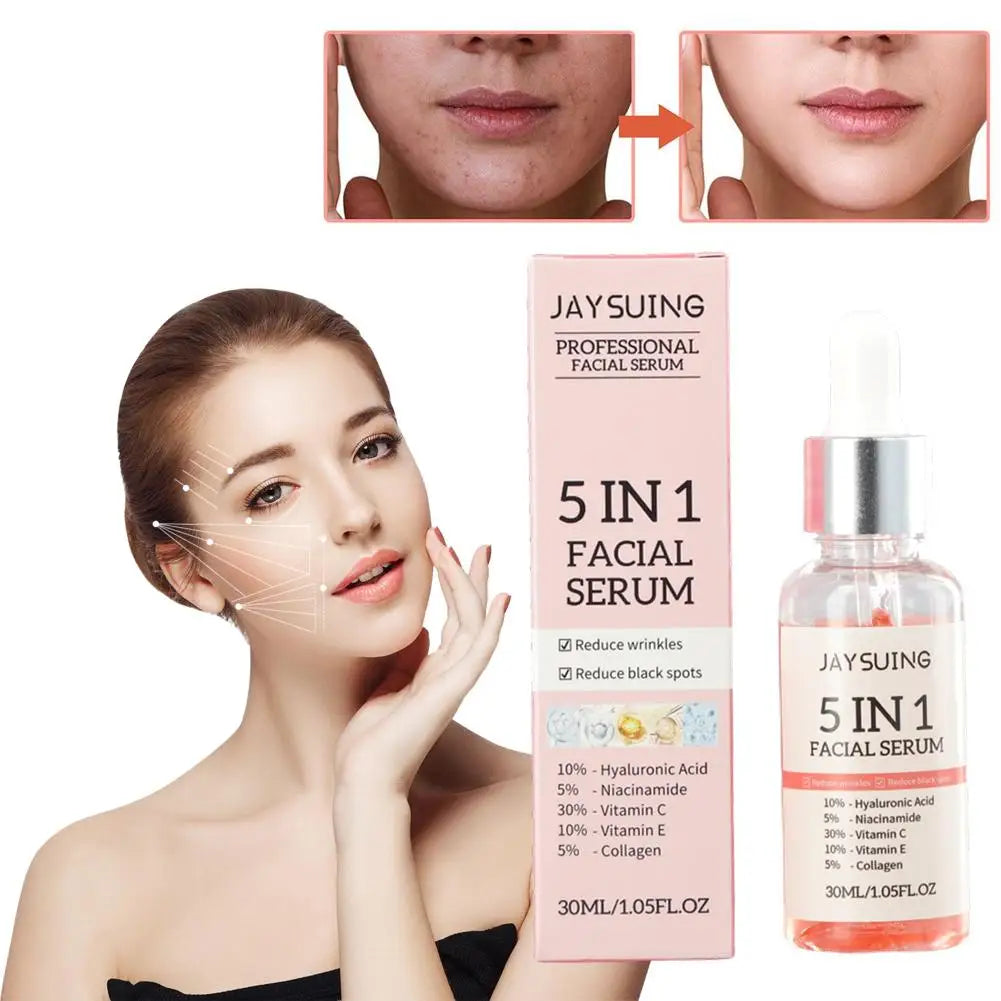 5-in-1 Face Serum 30ml - Moisturizing, Whitening, Anti-Wrinkle, Anti-Aging, Vitamin C & Hyaluronic Acid for Pore Minimizing
