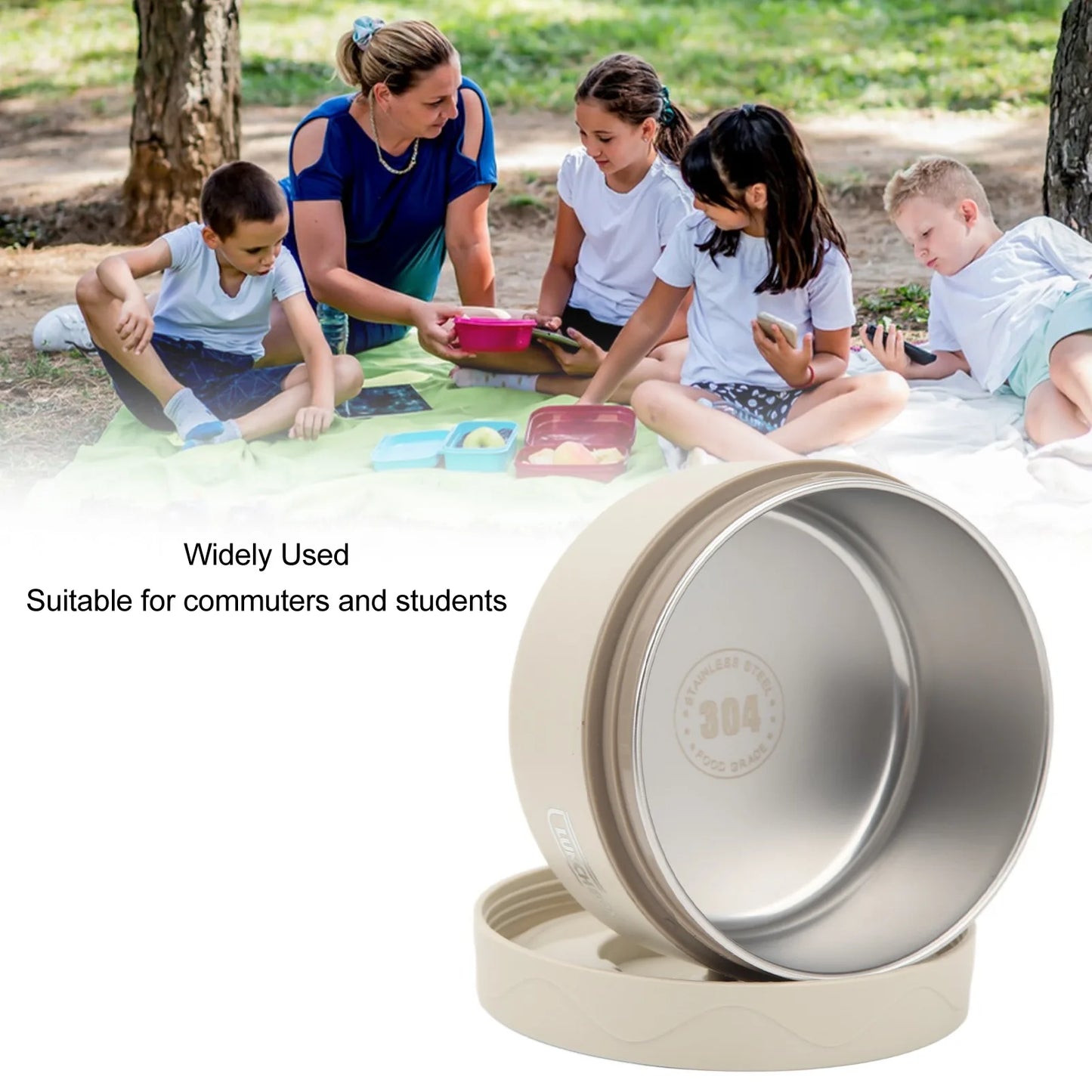 Thermal Cooker Thermal Cooking Pot 420ml 304 Stainless Steel Double Layer Portable Round Shape Thermal Lunch Container