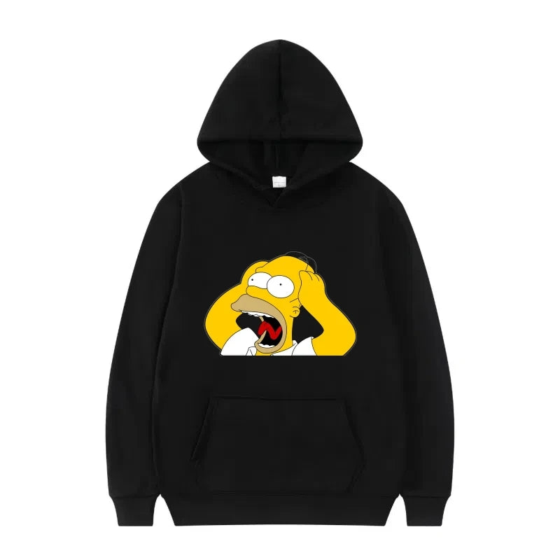 Disney The Simpsons Funny Pattern Casual Hooded Tops Men Woman Loose Comfortable Winter Black Sports Pullovers Fashion Clothing