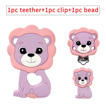 1/3/10pcs Lion Baby Silicone Teether Beads Toy DIY Pacifier Chain Necklaces Pendant Bite Chew Rodent For Teething Kids Toys