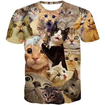 Summer 3D Print Funny Cats T Shirt Men Galaxy Cat Graphic Short Sleeve Personality Casual O-neck Street Round Neck Tees Clothes