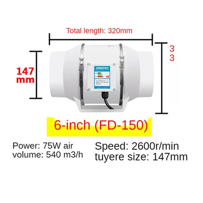 4/5/6 inch Exhaust Fan Home Silent Inline Pipe Duct Fan Bathroom 220V Extractor Ventilation Kitchen Toilet Wall Air Cleaning
