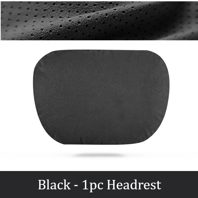 Breathable Suede Car Seat Headrest and Lumbar Pillow Adjustable Height Premium Fabric for Comfort and Stress Relief