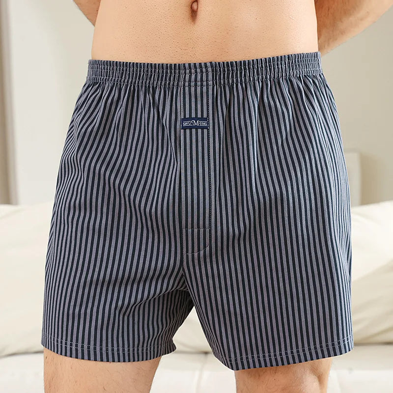 Plus Size Aro Pants Men's Pure Cotton Stripe Underwear Youth High Waist Loose Flat Corner Pants Breathable Casual Trousers M-3XL