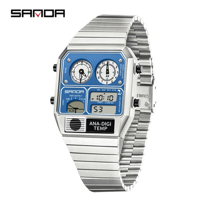 SANDA New 3192 Men's Square Men's Electronic Watch Waterproof LED Thermometer Stopwatch For Men's Electronic Watch
