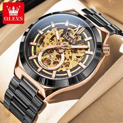 OLVES 6722 Mens Watch Original Luxury Skeleton Automatic Mechanical Watch Waterproof Luminous Stainless Steel Watches For Man