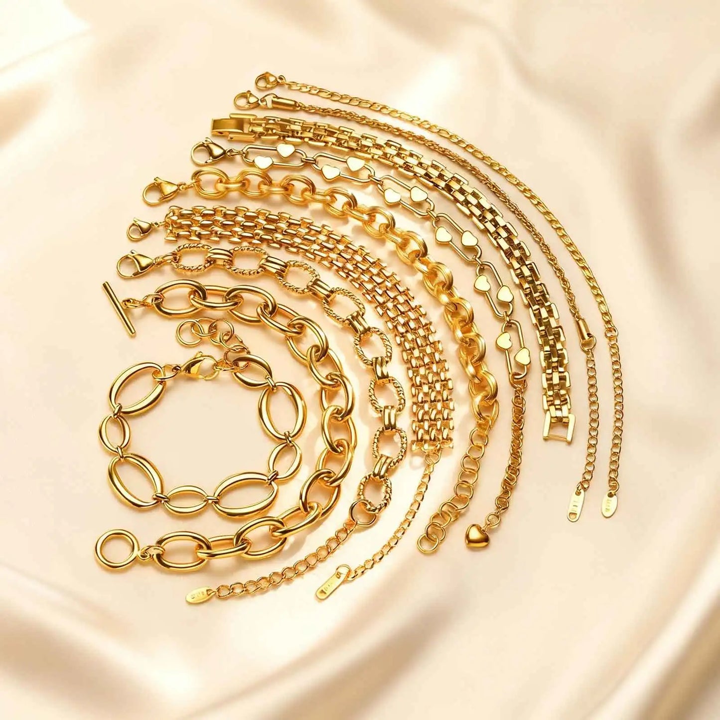 Fashion 316L Stainless Steel Link Chain Bracelet for Women, 18K Gold Plated Stackable Chunky Statement Bangle Waterproof Jewelry