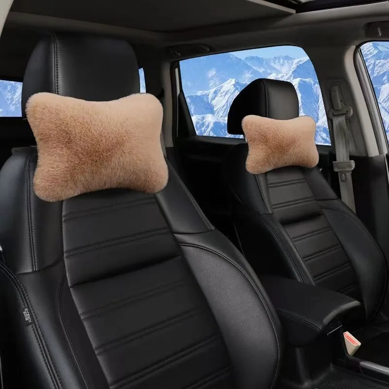 2pc Plush Car Headrest & Neck Pillow - Soft Foam, Adjustable Headrest for, SUVs, Trucks, Buses Portable Travel Headrest Pillow