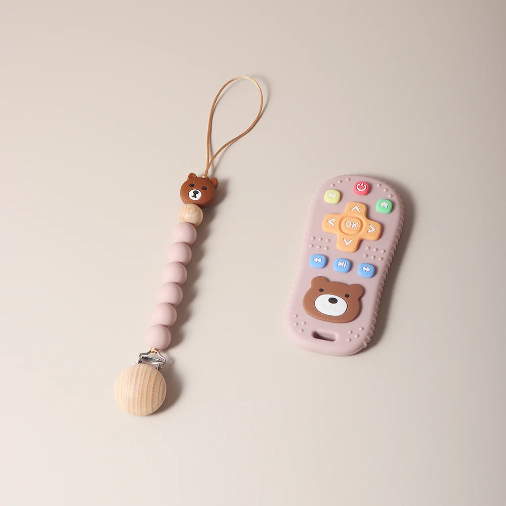 Pacifier clip and Baby Teether TV Remote Control Shape Silicone Teether Teething Toy Kids Sensory Educational Toy baby gift set